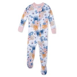 HonestBaby Non-Slip Footed Pajamas One-Piece Sleeper Zip-Front Pjs 100% Organic Cotton for Baby Girls, Maui Floral, 12 Months