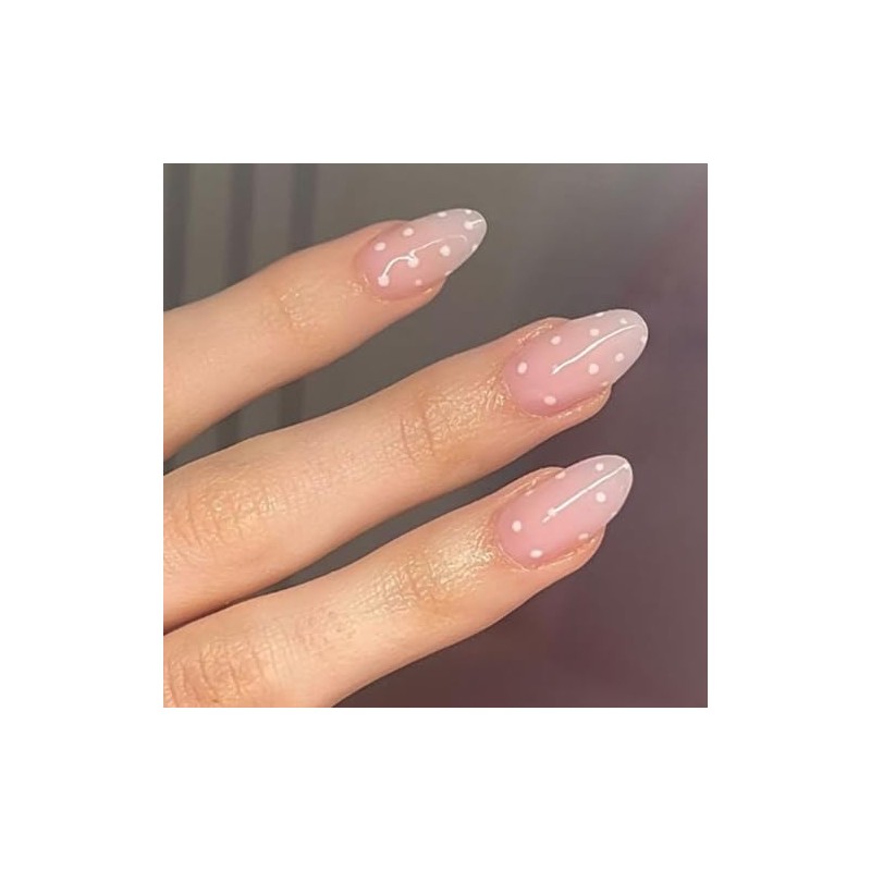 modelones Uñas postizas cortas con lunares en almendra, diseño de