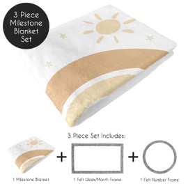 Sweet Jojo Designs Neutral Boho Rainbow Girl Boy Milestone Blanket Monthly Newborn First Year Growth Mat Baby Shower Memory Keepsake Gift Mustard Yellow Pumpkin Orange Bohemian Sunshine Modern Vintage