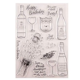 arriettycraft Congratulations Wine Bottle Clear Stamps for Card Making or Journaling, Happy Birthday Party Transparent Silicone Stamps for Album Scrapbooking Photo Paper Crafts Decoration