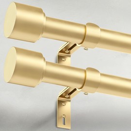 GEEBOBO 2 Pack Gold Curtain Rods for Windows 28 to 48 Inch, 1 Inch Adjustable Heavy Duty Easy Install Curtain Rods Set for Outdoor, Patio, Farmhouse, Bedroom, Living Room (Gold,30"-60",2 Pack)