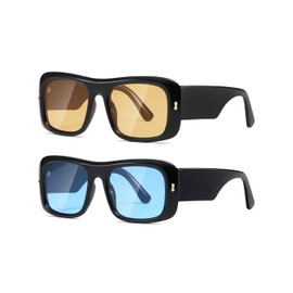 kimorn Sunglasses for Women Men Trendy Retro Fashion Sun Glasses 90’s Vintage Y2K Oversize Square Frame Shades K1337 (Black Yellow+Black Blue)