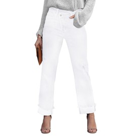 Metietila Women's High Rise Corssover White Boyfriend Jeans Distressed Stretchy Denim Pants XXL