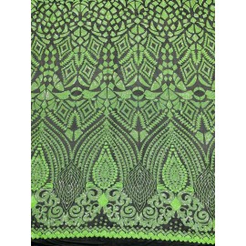 Mia Fabrics Neon Green Holographic Sequins Fabric On Black Mesh 4Way Stretch Mesh By  Yard