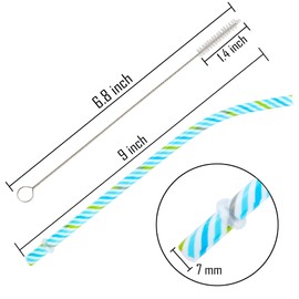 30 Pieces Reusable Plastic Straws BPA-Free 9" Colorful Printing Hard Platic Stripe Drinking Straw for Mason Jar Tumbler Family or Party Use Cleaning Brush Included(Random Pattern) (Bent)