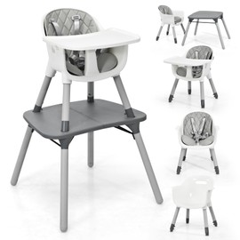 HONEY JOY 5-in-1 High Chair, Convertible Highchair for Babies and Toddlers/Kids Chair Table Set/Infant Feeding Chair w/Safety Harness, PU Leather Cushion & Removable Food Tray (Gray)