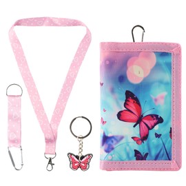 GmeDhc Children's Neck Pouch, Children's Wallet with Key Ring and Lanyard, Purse for Boys and Girls, butterfly, Fashion