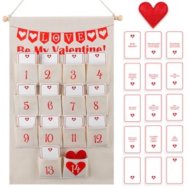 Dunzoom Valentine's Countdown Calendar Canvas Valentine Wall Banner Valentine Advent Calendar Wall Hanging Decor with Activity Cards Felt Heart Interactive Fun Families and Kids Valentine Gift