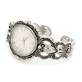 STC Silver Metal Decorated Large Oval Face Women's Bangle Cuff Watch
