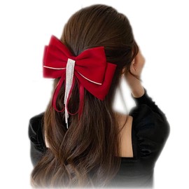 Larger Bows Diamond Hair Clips, 1 Pack Sparkly Rhinestone Tassel French Hair Barrettes Hair Accessories for Women and Girls Bridal Bridesmaid Hair Bow Party Decoration