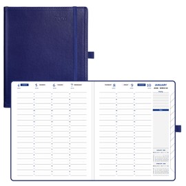 POPRUN 2026 Weekly Planner (Medium 7'' x 8.5''), 30-Minute Hourly Appointment Book (Jan 2026-Dec 2026) with Monthly Tabs, Inner Pockets, Pen Holder, PU Leather Softcover, 100GSM - Night Sky Navy Blue