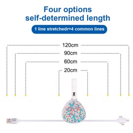 UPPWOO Bling 3.93Ft/1.2m Adjustable Multi Retractable Charger Cord 3A, 3-in-1 USB Cable Fast Charging Data Transmission Shining Rhinestones for Phone/Type-C/Micro-USB