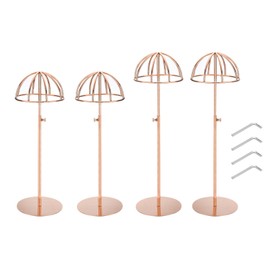 uxcell 4Pcs Stainless Steel Hat Display Stand 12" to 24" Adjustable Height Hat Stand Holder Wigs Display Rack, Anti-Rust Non-Slip Showcase for Baseball Caps Fedora Wig (Rose Gold)