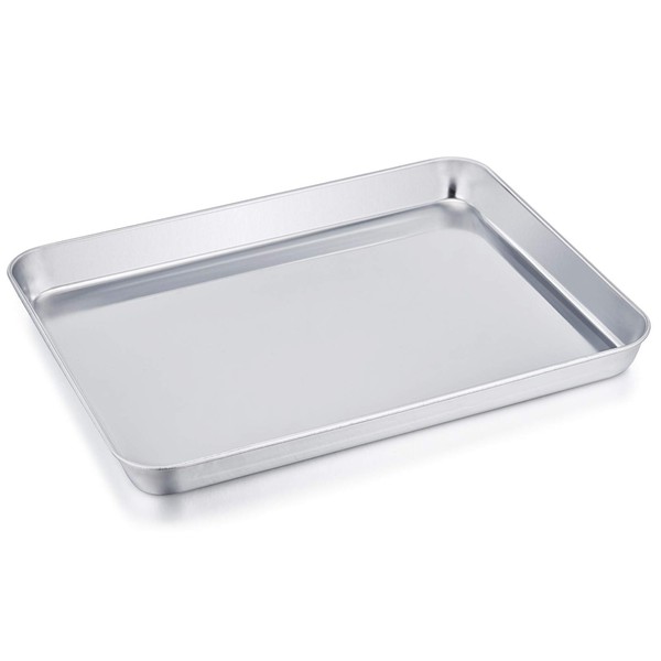 TeamFar Stainless Steel Compact Toaster Oven Pan Tray Ovenware Professional, 8''x10.5''x1'', Heavy Duty & Healthy, Deep Edge, Superior Mirror Finish, Dishwasher Safe
