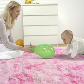 Terrug Fluffy Area Rugs for Living Room Bedroom, 3x5 Feet Tie-Dyed Pink Shag Large Rug Fuzzy Throw Carpet, Anti-Skid Modern Indoor Shaggy Rug for Boy Girls Kids Nursery Room Dorm Home Decor