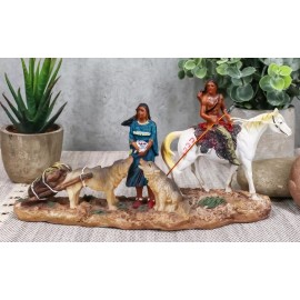 Indigenous Native American Indian Family With Horse And Wolves Migration Statue