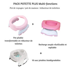 Potte Plus Multifunctional Pots: Travel Pot, Toilet Reducer and House Pot Thanks to Soft Refill Pack and 10 Disposable Liners (Light Pink)