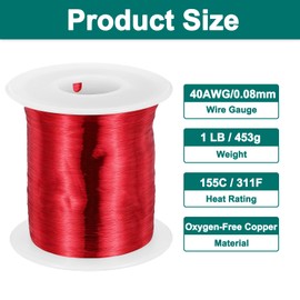 MECCANIXITY 40 AWG Magnet Wire, 40 Gauge Enameled Copper Wire, 1 Lb Magnetic Coil Wire for Transformer, Motor, Electric, 155C(311F)