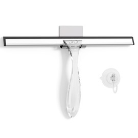 AmazerBath Shower Squeegee for Glass Doors, All-Purpose Squeegee with Suction Hook & Adhesive Hook, Clear Squeegee for Shower Glass, Windows, Mirrors, Tiles and Car Windows - 12 Inches, Clear