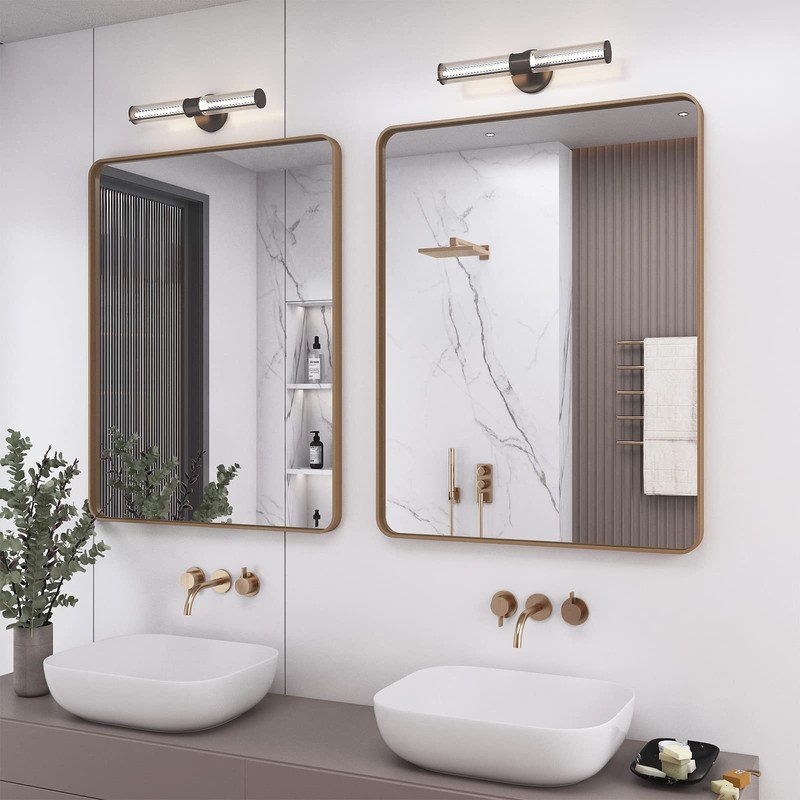 CHARMOR 24x36 Brushed Gold Bathroom Mirror, Metal Gold Framed Vanity