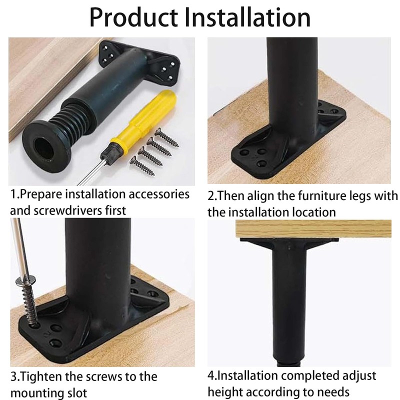 Quixotical Pack of 4 Support Legs for Bed Frame, Adjustable