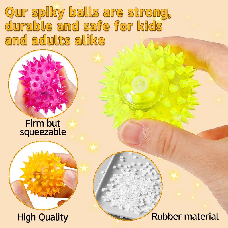 Dyrfolm 24 Pack Light up Spike Rubber Ball,2.16 inch Spiky