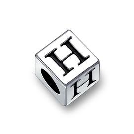 925 Sterling Silver Letter H Initial Square Block Bead Charm Alphabet Theme