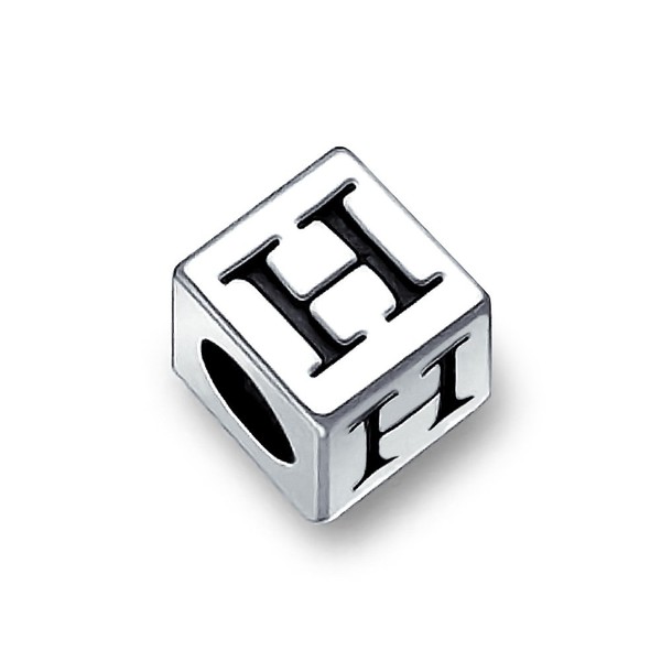 925 Sterling Silver Letter H Initial Square Block Bead Charm