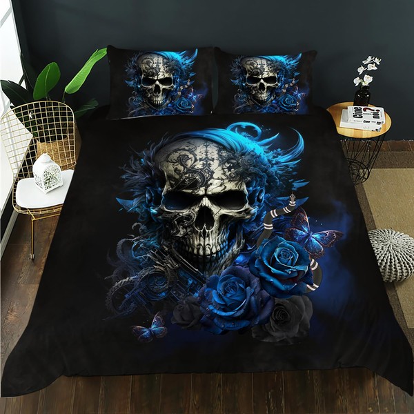 AILONEN Sugar Skull Duvet Cover King Size, 3D Skull Bedding