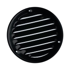 Black Ø 4 inch Round Steel Vent Cover with Insects Screen - Sidewall and Ceiling - Outside Dimensions: Ø 5.5''
