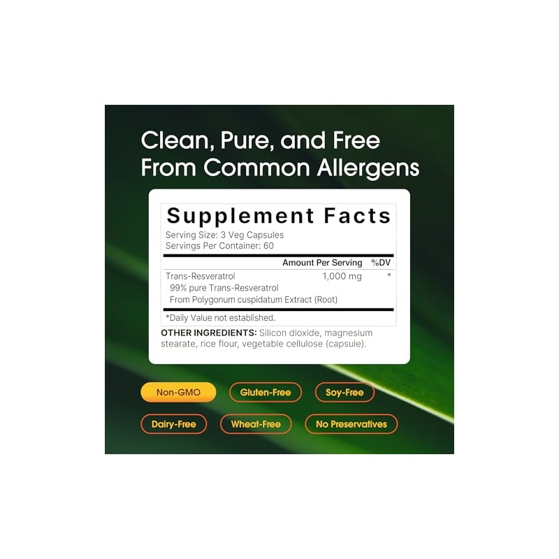 NatureBell Resveratrol - 180 Vegetarian Capsules - 1,000mg Polygonum Cuspidatum
