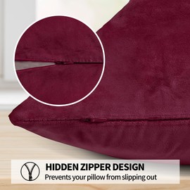 NEXCOVER Velvet Pillow Covers - Pack of 2 Pillowcases, 22 x 22 Inch Throw Pillow Cover, Decorative Square Pillowcase, Soft Cushion Case, Fade Resistant Pillow Case for Bedroom, Sofa, Couch, Burgundy