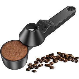 Coffee Scoop & Funnel for Reusable K Cup Refillable Coffee Pods, Coffee Measuring Spoon 2 Tablespoon Capacity, Scoop with Funnel for Ground Coffee, Protein Powder, Tea (Black, 1 Pack)