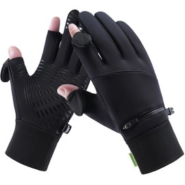 LJCUTE Winter Fingerless Cycling Gloves for Men & Women, Windproof Touchscreen Cold Weather Gloves for Photography Hunting Ski