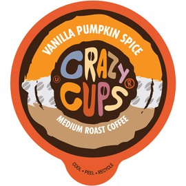 Crazy Cups Flavored Coffee Pods, Vanilla Pumpkin Spice Coffee, Recyclable Medium Roast Single Serve Coffee for Keurig K Cups Machines, Brew Hot or As Iced Coffee, 22 Count