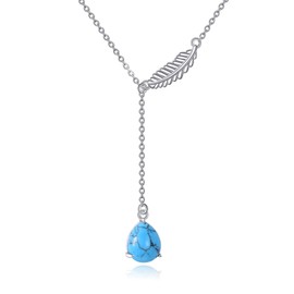 POPLYKE Leaf Gemstone Necklace Sterling Silver Jewellery Y Necklace for Women