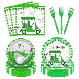 96 Pcs Golf Party Supplies Set Golf Happy Birthday Plates Sport Theme Tablewear and Napkins Let's Partee Birthday Party Decorations Serves 24 Guests