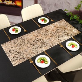 Hosoncovy Decorative Flower Dining Table Runner Table Runner Non-slip Table Mats Placemat for Home Party Kitchen Dining Wedding Decor (Gold)