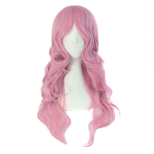 MapofBeauty Charming, Plastic Fibre, Long Wavy Wig for Women, Parties, Full Wigs (Pink)