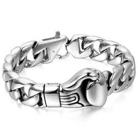 JewelryWe Fathers Day Gift Mens Stainless Steel Boxing Glove Link Bracelet Silver Polished