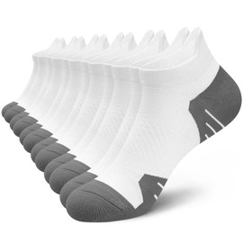 PAPLUS Ankle Compression Socks for Women 6 Pairs, Low Cut Womens Running Socks with Arch Support, White, L/XL