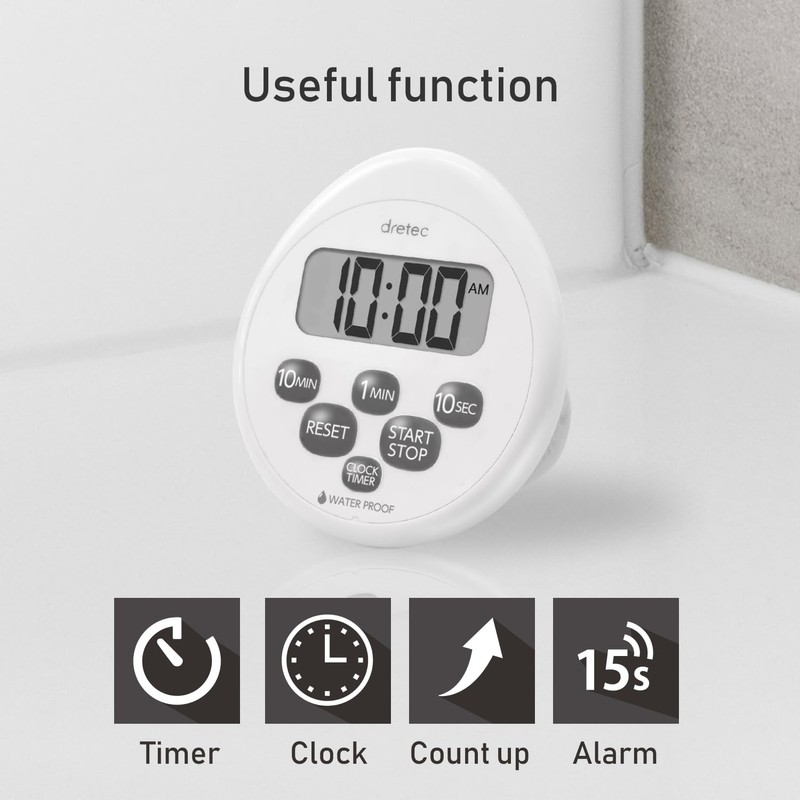 dretec Kitchen Timer Stopwatch Magnetic Waterproof with Clock, Chrome Plated