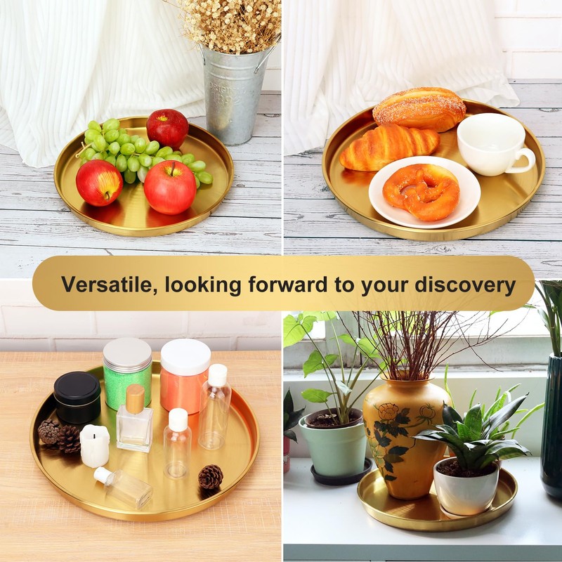 Biugaaufai 6 Pcs 12 Inch Gold Round Serving Tray, Stainless