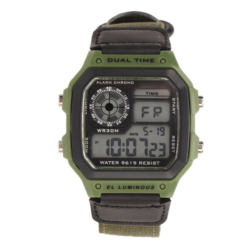 Digital Sport Watch Canvas Strap Luminous Waterproof Retro Sport Watch