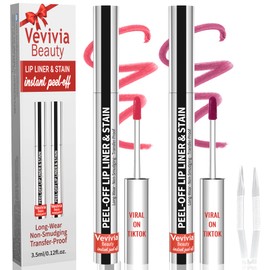 2pcs Lip Stain Peel Off Lip liner Stain Long Lasting Waterproof,2-in-1 Lip Liner with Tweezer Nude Matte,Non-Stick Cup,Transfer-proof，Natural Finish,Stay On All Day,Perfect for Gift (Nude+Mauve)
