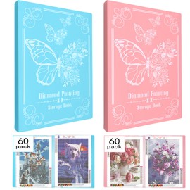 ZYNERY 2 Pack A3 Diamond Painting Storage Book, 60 Pages Art Portfolio Diamond Art Storage Large Art Folder - Suitable for 12x16 inch Diamond Painting (Pink + Blue)