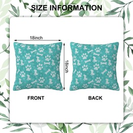 Naqiuli Throw Pillow Covers Teal and Gray Dog Paw Prints Pillow Covers 18x18 Inch Set of 2 Bone and Hearts Throw Pillows Decorative Pillow Cases Cushion Covers for Bedroom Livingroom Sofa Farm House
