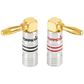 Poppstar Banana plug angled, for cables up to 4 sq mm screwed or 6 sq mm soldered, 24k gold plated contacts, pack of 2