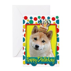 CafePress Birthday Cupcake Shiba Inu Matte Folded Greeting Card Matte