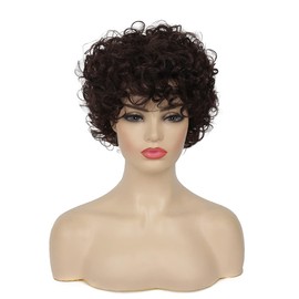 Baruisi Short Curly Brown Wigs for Women Natural Looking Synthetic Brown Cosplay Hair Wig